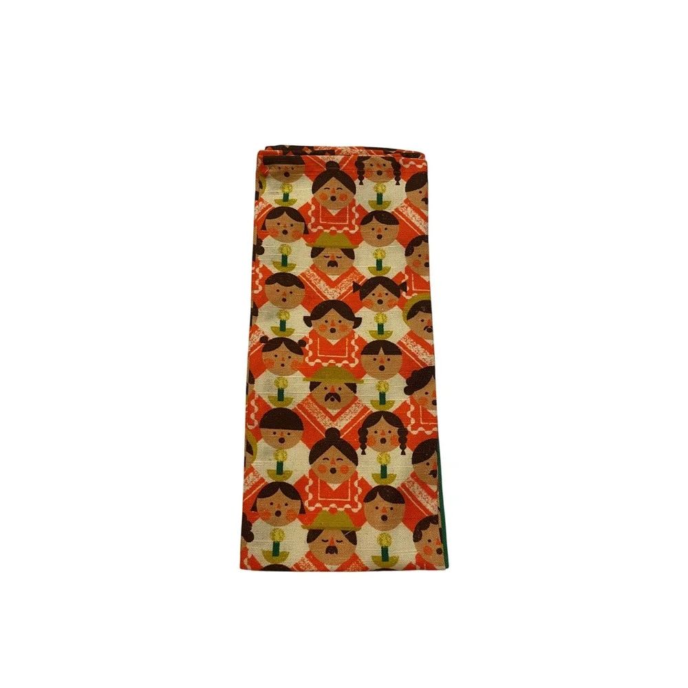 Cecilia Ruiz Illustrated Kitchen Towel Set of 2 Holiday Carolers Green Sun New